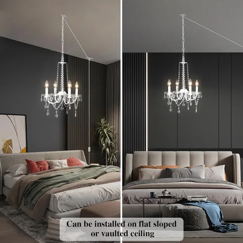 Vista 4 de ETONIMERR Lámpara de araña pequeña de cristal con enchufe Iluminación 4 luces Lámpara de araña moderna de cristal con cable de enchufe de 5.2 metros