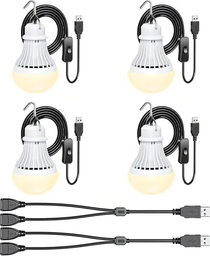 Vista 8 de Paquete de 2 bombillas de luz USB, linterna de luz LED USB para acampar, luz de tienda con cable de 8.2 pies de longitud extra y cable USB en Y