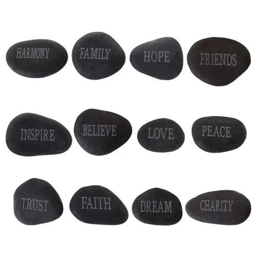Vista 5 de Barelove 12 rocas para pintar pulidas grabadas, piedras de río, 12 palabras diferentes, piedras inspiradoras planas para artes, manualidades
