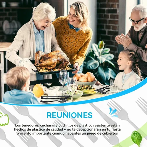 Vista 4 de Minatee Juego de 150 piezas de cubiertos desechables de plástico, juego de cubiertos de acero inoxidable resistente, 50 tenedores, 50 cuchillos, 50