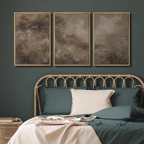 Vista 72 de SIGNFORD - Set de obras de arte en lienzo enmarcado para pared, ilustraciones abstractas de neblina del desierto en tonos neutros beige y marrón