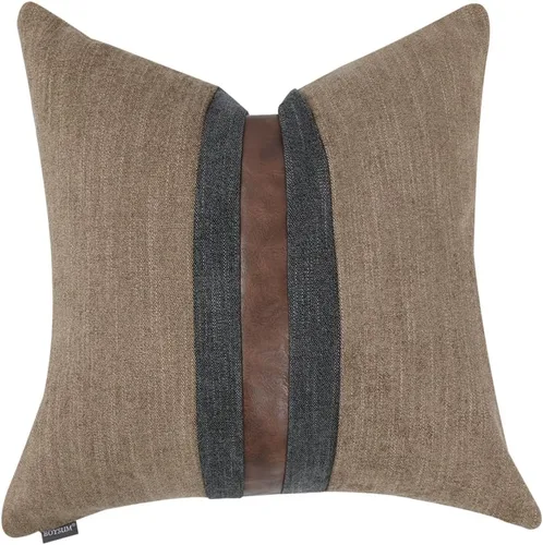Vista 16 de Fundas de almohada decorativas de granja para exteriores para sofá, cama, funda de almohada de piel sintética marrón, funda de almohada de Beige