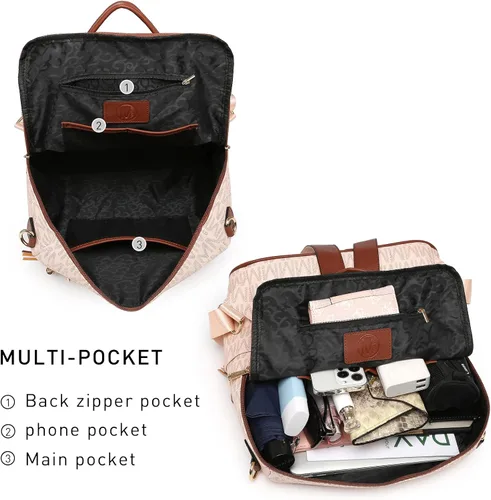 Vista 58 de MKP COLLECTION Mochila de moda para mujer, bolsa convertible grande para mujer, mochila de viaje, bolsa de hombro, juego de 2 piezas con borla, Beige