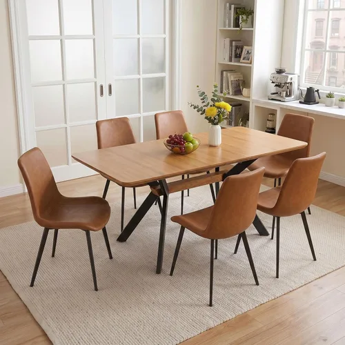 Vista 17 de HIPIHOM Mesa de comedor extensible de roble de 55-71" para cocina Mesa de roble