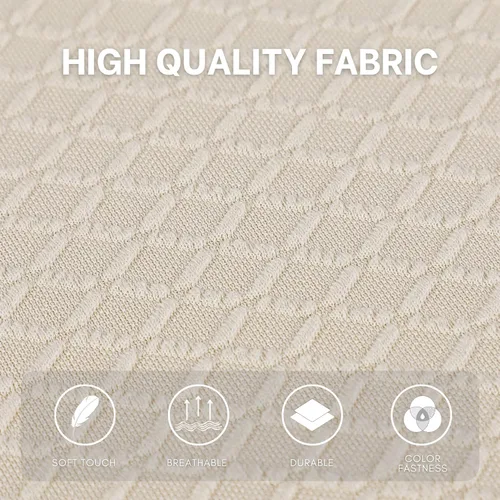 Vista 6 de SearchI Funda elástica para banco de comedor, lavable y duradera, fundas de asiento rectangulares para comedor, sala de estar, cocina (rejilla beige)