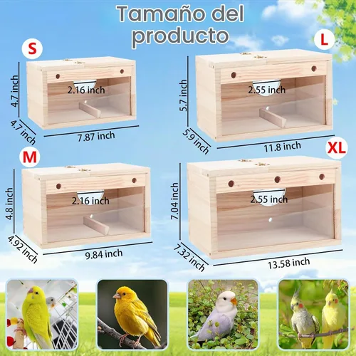 Vista 3 de Tfwadmx - Caja de nido de periquitos, caja de cría de pájaros de madera con Transparente-L