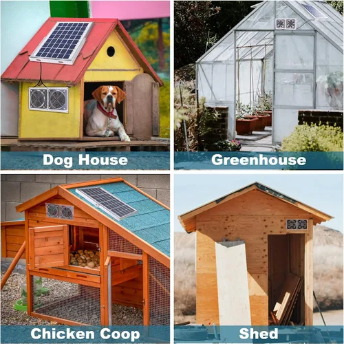 Vista 4 de SOLPERK Ventilador solar para invernadero, ventilador solar de 10 W para gallinero, ventilador de escape solar impermeable para cobertizo con cable