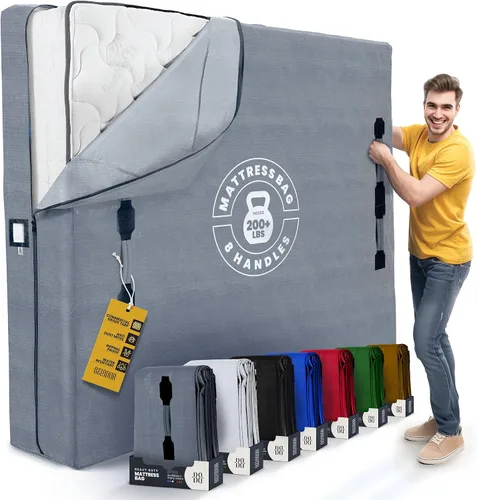 Vista 9 de Bolsas de colchón para mudanza con 8 asas Full XL - PAQUETE DE 2 bolsas de colchón extra gruesas para mudanza - Bolsa de almacenamiento de colchón