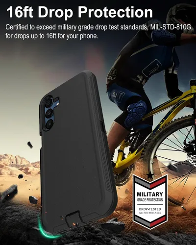 Vista 6 de Funda para teléfono Samsung Galaxy A16 5G, 3 capas de protección contra caídas de 16 pies, con cubierta de puerto a prueba de polvo, funda
