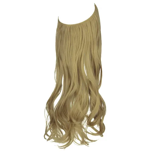 Vista 3 de Extensión de cabello rubio ceniza, diadema ajustable de alambre transparente, ondulado, rizado, sintético, postizo de 18 pulgadas, 4.2 onzas