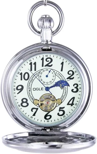 Vista 2 de OGLE Lupa luminosa impermeable Tourbillon Luna Sol Cadena Fob Auto viento automático mecánico reloj de bolsillo