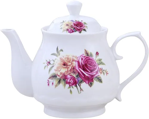 Vista 5 de 123Arts Tetera, tetera de flores, tetera de cerámica, tetera para oficina en casa, 33 onzas, 33.8 fl oz B-33.8 fl oz