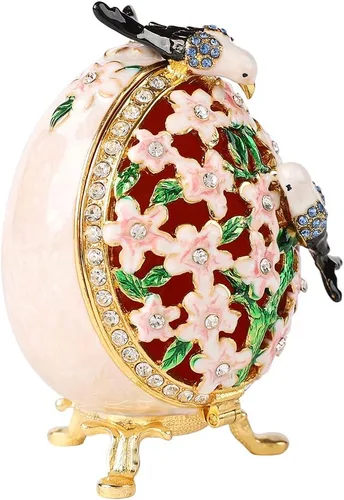 Vista 8 de Cajas de joyería con forma de huevo de Pascua azul con bisagras con diamantes de imitación en forma de amor, esmalte de regalo para mujeres