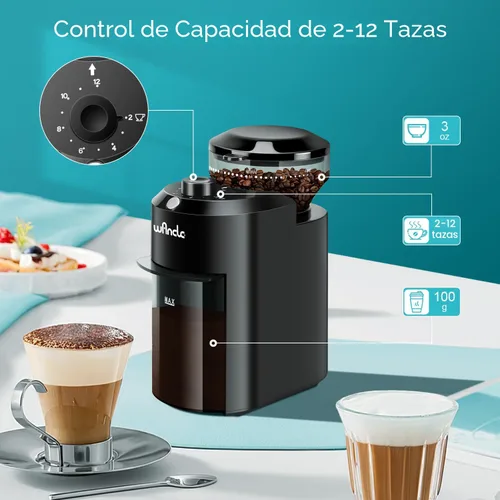 Vista 3 de Wancle - Molinillo de café eléctrico de muelas - Ajustable con 28 ajustes precisos para 12 tazas - Molinillo de granos de café profesional