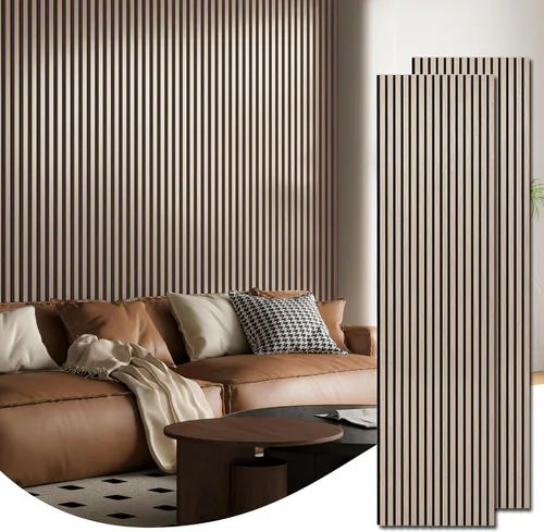 Vista 15 de Art3d Paquete de 2 paneles acústicos de listones de madera de 94.5 x 24 pulgadas para pared y techo - 31 pies cuadrados Panel acústico 3D estriado