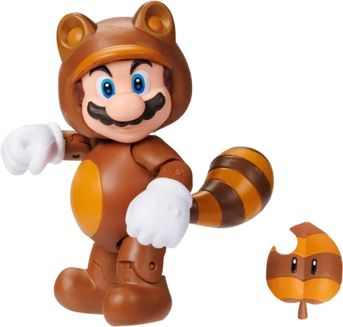 Vista 2 de Super Mario Figuras de acción de 4" Tanooki Mario con hoja
