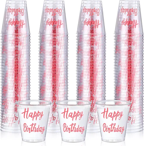 Vista 7 de Lallisa 100 vasos de chupito desechables de plástico de feliz cumpleaños, 2 onzas, vaso de chupito de cumpleaños, degustación de bebidas