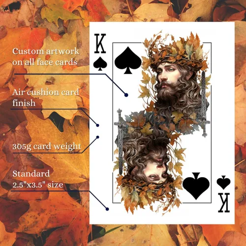 Vista 3 de Naipes Autumn Maiden, cubierta de tamaño de póquer de fantasía, cubierta temática de otoño, cartas de coleccionista únicas