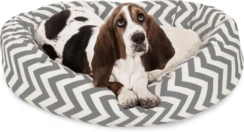 Vista 26 de Cama para perro de 24 pulgadas, color negro Chevron Sherpa Bagel
