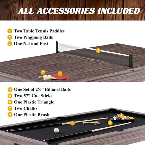 Vista 7 de Barrington Billiards 7' Drop Pocket Pool Table 3-in-1 Combo Table, Dining Top, Table Tennis and Billiards with Accessories