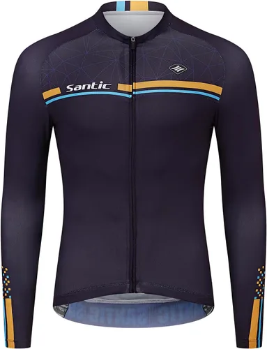 Vista 14 de Santic - Camiseta de ciclismo para hombre, manga larga, reflejante, cremallera completa, con bolsillos