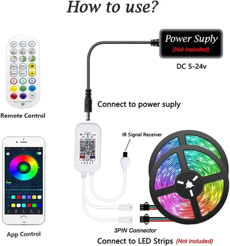 Vista 3 de WS2812B WS2811 WS2813 WS2815 1903 16703 Controlador de tira LED para módulo LED, conector JST de 3 pines 1 a 2 Bluetooth/Música APP/Control remoto