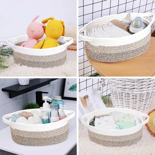 Vista 6 de ABenkle Cesta Pequeña con Asas - Contenedor de Almacenamiento Tejido de Cuerda Decorativo Duradero Cubo Organizador de Estante, Cesta de Regalo