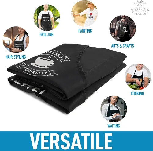 Vista 5 de Zulay - Paquete de 2 delantales divertidos para hombres y mujeres, delantales de cocina con correa ajustable para el cuello y 2 bolsillos grandes