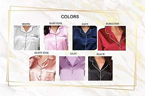 Vista 6 de BlushBridesCo Personalized Sleep Shirts for Women, Silky Satin Pajama Shirt, Button Down Nightwear XS-3XL