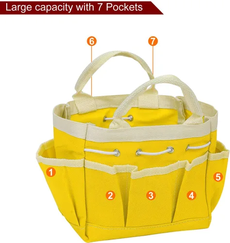 Vista 3 de HARFINGTON Bolsa de herramientas de jardín pequeña de 7.5 x 4 x 5 pulgadas, Oxford impermeable con bolsillos, bolsa de mano de jardín, organizador