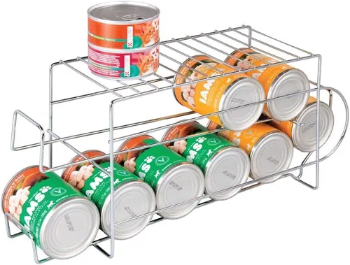 Vista 7 de mDesign Organizador de 2 niveles de alambre de metal con estante superior para despensa de cocina, encimera, gabinete, capacidad para 12 latas