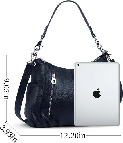 Vista 4 de HESHE Monederos de cuero genuino para mujer, bolso de hombro Hobo, bolso cruzado, bolsos de diseñador para damas