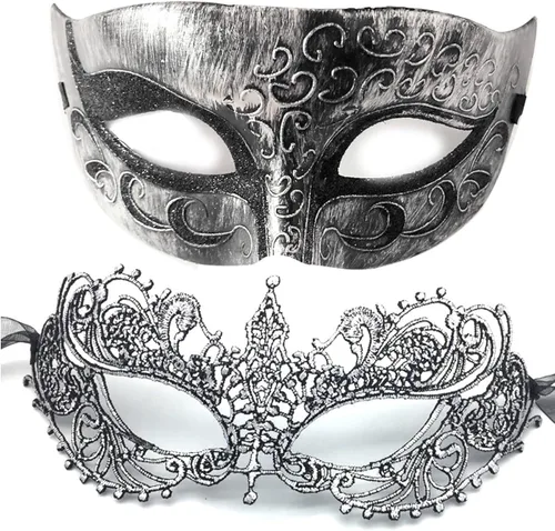 Vista 7 de Betogeth Masquerade Mask for Couples Women and Men - 2 Pack Venetian Silver free