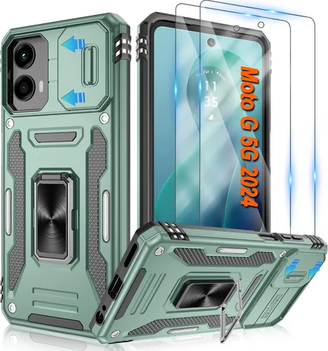 Vista 77 de Atump Funda para Motorola Moto G Play 2024 (4G) con [paquete de 2] protector de pantalla HD y cubierta para cámara deslizante, soporte de anillo
