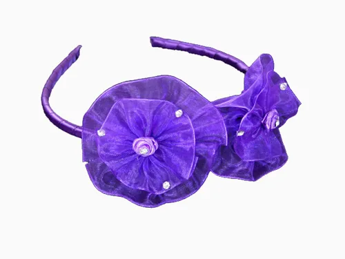 Vista 4 de Cinta de flores de organza y diadema de diamantes de imitación (rojo)