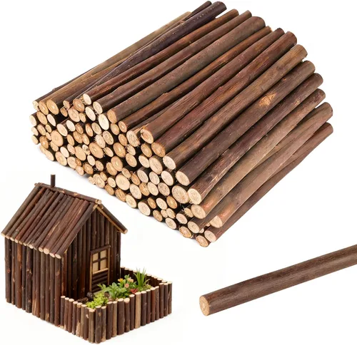 Vista 8 de FSWCCK 100 palitos de manualidades, 4 pulgadas de largo, 0.3-0.5 pulgadas de diámetro, ramas de abedul naturales, mini troncos de madera