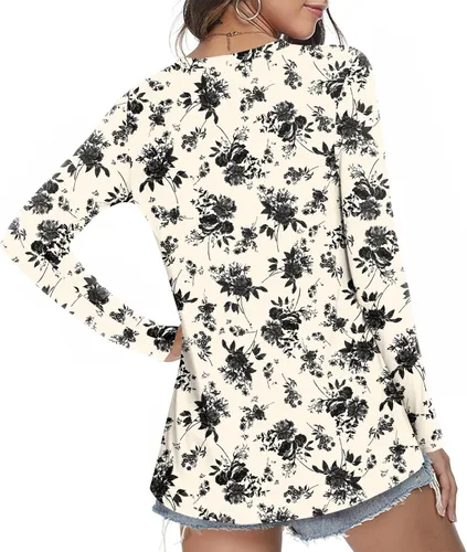 Vista 3 de LONGYUAN Womens Long Sleeve Tops 2024 Fall Casual Tunic Stretchy Loose T-Shirts Basic Blouse