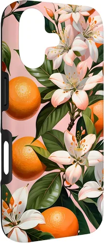 Vista 3 de Carcasa para iPhone 17 con diseño de flores de naranja sobre fondo rosa