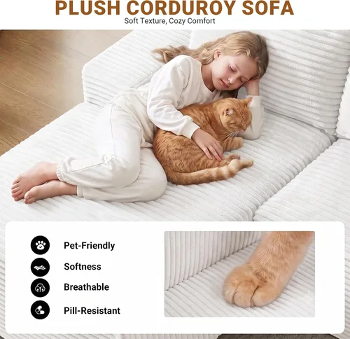 Vista 7 de Sofá modular Cloud de 97 pulgadas, moderno sofá deshuesado con diván, asiento profundo, sofá modular en forma de L, sofás de espuma de pana