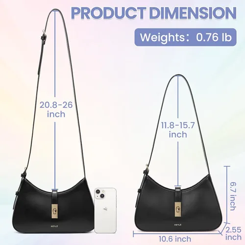 Vista 4 de Keyli - Bolso de hombro de moda para mujer, de cuero vegano, con correa ajustable, bolsos estilo hobo, con asa larga