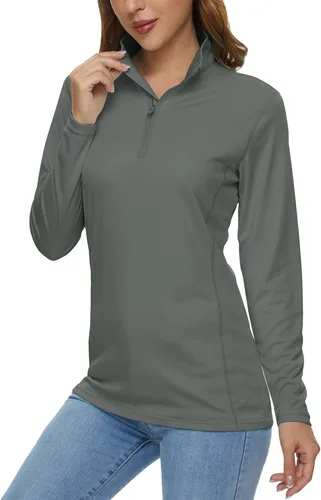 Vista 15 de MAGCOMSEN Camiseta de manga larga para mujer, con cremallera de un cuarto 01-Negro