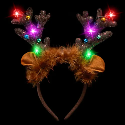 Vista 2 de JOYIN Diadema de reno de Navidad, 4 piezas, cuernos LED iluminados, sombrero de reno, diademas para fiestas de Navidad y recuerdos de fiestas