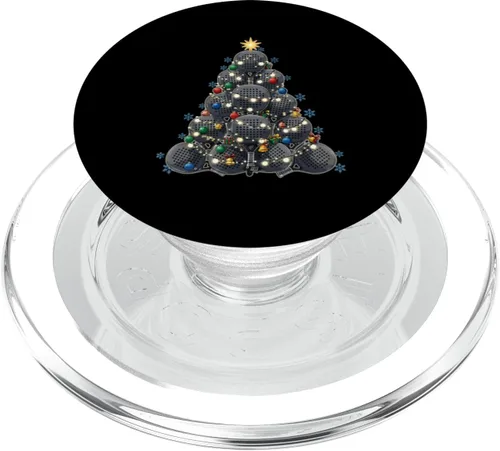 Vista 7 de Raqueta de pádel con luces para árbol de Navidad, jugador de pádel de vacaciones PopSockets Adhesivo PopGrip
