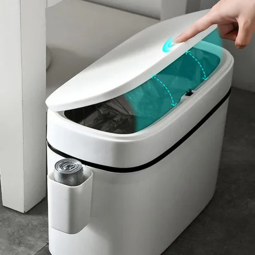Vista 6 de LIFKOME Tapa de cubo de basura de capacidad de 14 litros, cesta de basura pequeña para baño, cocina, plástico blanco, impermeable, resistente, fácil