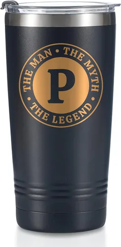 Vista 11 de Taza The Man the Myth the Legend con iniciales, vaso de viaje de acero inoxidable con monograma para hombres, divertida taza de café personalizada