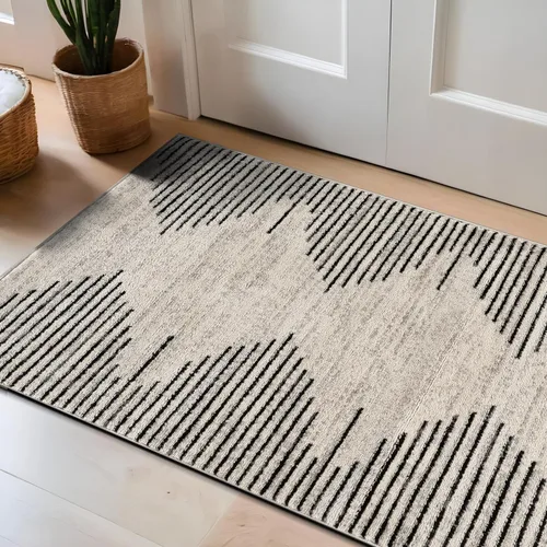 Vista 44 de Rugshop Alfombra bohemia a rayas resistente a las manchas, color beige, 2 x 7 pies