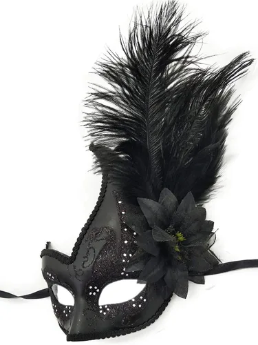 Vista 3 de Máscara de disfraz de plumas para mascarada de Halloween, Mardi Gras, máscara de fiesta de cosplay
