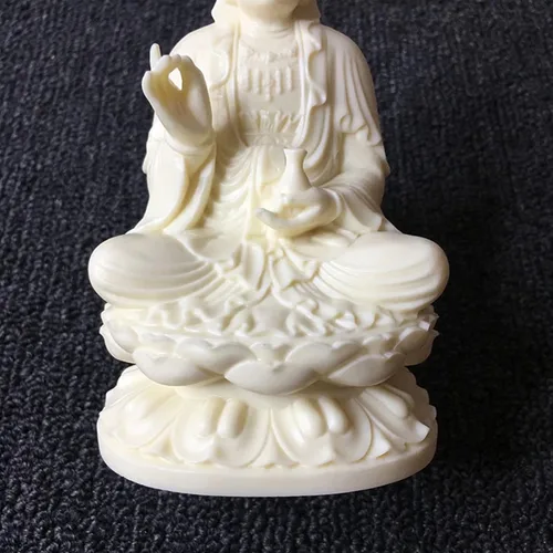 Vista 8 de Diosa de la misericordia Guan yin Buda estatua en loto Escultura de Quanyin blanca para decoración de oficina en casa Bendición de estatua