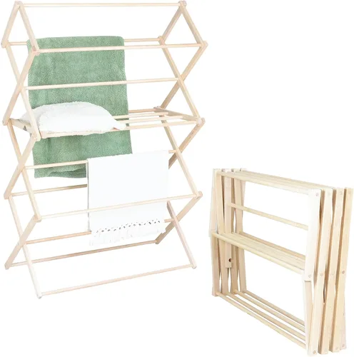 Vista 10 de Tendedero de Secado de Ropa: Tendedero de Lavandería de Madera Dura de Arce Macizo para Suéteres, Blusas, Lencería y Más, Tendedero de Secado
