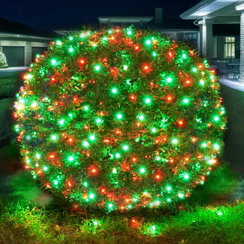 Vista 10 de Dirnun Red de luces LED de Navidad verde para exteriores, 160 LED de 5 x 7 pies, luz de malla de hadas impermeable para exteriores e interiores